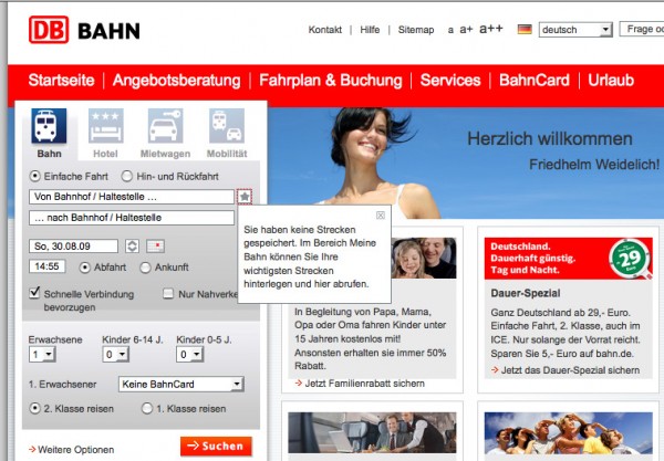 Bahnportal www.bahn.de verliert regelmäßig Profile